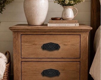 Set of 2 Black Cast Iron Flower Cup Pulls 4”, Rustic Drawer Pulls, Farmhouse Cabinet Bin Handles