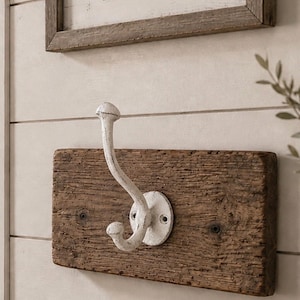 White Cast Iron Coat Hook 5” Tall, Farmhouse Wall Hook, Shabby Chic Entryway Towel Hook