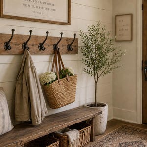 Set of 6 Cast Iron Coat Hooks 5” Tall, Brown Farmhouse Wall Hooks, Rustic Mudroom Entryway Hooks