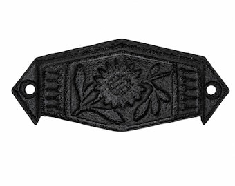 Set of 4 Black Cast Iron Flower Cup Pulls 4”, Rustic Drawer Pulls, Farmhouse Cabinet Bin Handles
