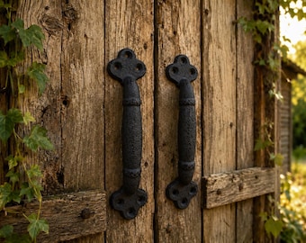 Set of 2 Black Cast Iron Barn Door Handles 9” Long, Heavy Duty Rustic Gate Pulls