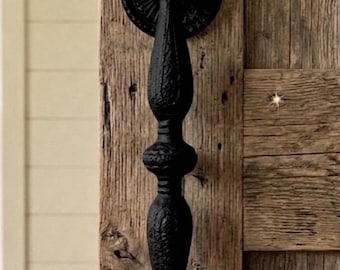 Large Heavy Duty Black Cast Iron Barn Door Handle 9 1/4”, Ornate Antique Style Gate Pull