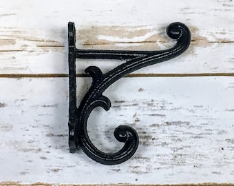 8 coat hooks wall hooks coat rack wall mount coat rack shelf brackets industrial  vintage antique gothic rustic cast iron double BLACK