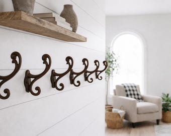 6 rustykalnych żeliwnych wieszaków ściennych, żeliwne wieszaki na ubrania, rustykalne wieszaki ścienne w stylu farmhouse, wieszaki na ręczniki, 4,75-calowe wytrzymałe haki do przedpokoju