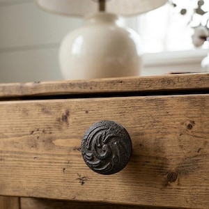 Brown Cast Iron Cabinet Knob 1.75”, Swirl Rustic Drawer Knob, Farmhouse Dresser Knob, Vintage Style Hardware, Screw Included