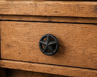 Black Cast Iron Star Knob 2”, Rustic Western Drawer Pull, Farmhouse Cabinet Hardware