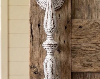 Large Heavy Duty Distressed White Cast Iron Barn Door Handle 9 1/4”, Ornate Gate Pull