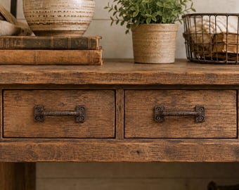Set of 2 Tiny Brown Cast Iron Handles 3 3/4”, Antique Style Drawer Pulls, Small Rustic Cabinet Hardware