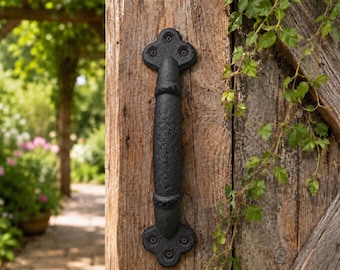 Black Cast Iron Barn Door Handle 9” Long, Heavy Duty Rustic Gate Pull, Farmhouse Shed Door Handle