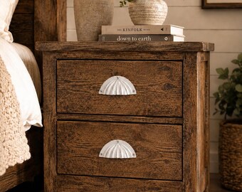 Set of 2 White Cast Iron Cup Pulls 4”, Antique Style Shell Bin Pulls, Rustic Drawer Handles