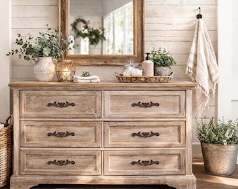 Zestaw 6 żeliwnych uchwytów do szuflad 6,25”, rustykalne uchwyty do szafek w stylu farmhouse, odległość między środkami 3,25”, w zestawie śruby