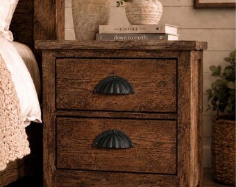 Set of 2 Black Cast Iron Cup Pulls 4”, Antique Style Shell Bin Pulls, Rustic Drawer Handles