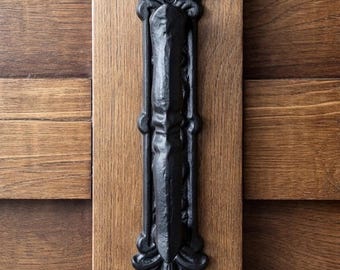 Set of 6 Black Cast Iron Fleur de Lis Barn Door Handles 8 5/8”, Rustic Gate Pulls