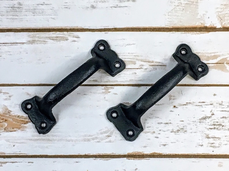 6 drawer pulls barn door handle cabinet knobs drawer knobs dresser cabinet shabby chic cast iron farmhouse rustic trunk handles BLACK