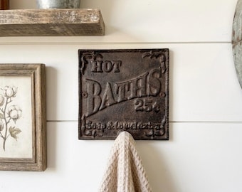 Heavy Duty Brown Cast Iron Hot Baths Hook, Rustic Bathroom Towel and Robe Wall Hanger