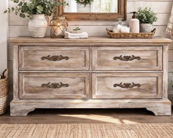 Zestaw 4 żeliwnych uchwytów do szuflad, 6,25”, rustykalne uchwyty do szafek w stylu farmhouse, odległość między środkami 3,25”, w zestawie śruby