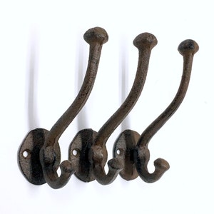 3 coat hooks, wall hooks, coat rack, hooks, hook, rustic, antique, vintage, wall hook, coat hook, cast iron, rustic decor, farmhouse decor