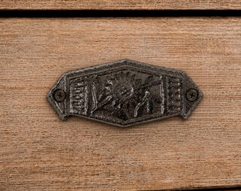Brown Cast Iron Flower Cup Pull 4”, Rustic Drawer Pull, Farmhouse Cabinet Bin Handle