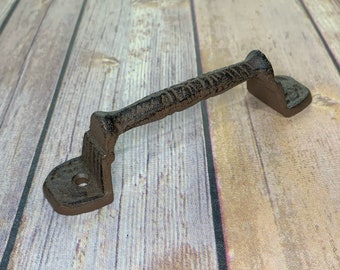 Set of 2 Cast Iron Barn Door Handles, 5 1/2 Inch Rustic Farmhouse Pulls, Heavy Duty Gate, Drawer Hardware