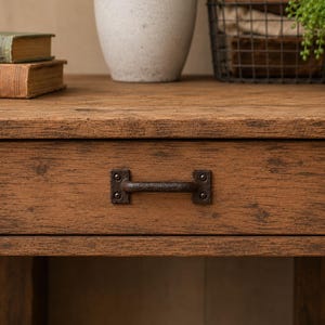 Klein bruin gietijzeren handvat van 9,5 cm, antieke ladeknop, kleine rustieke kastgreep afbeelding 5
