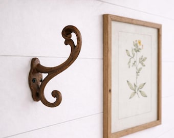 Rustic Cast Iron Wall Hook, Cast Iron Coat Hook, Rustic Farmhouse Wall Hook, Towel Robe Hook, 4.75” Heavy Duty Mudroom Hook
