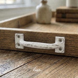 Tirador pequeño de hierro fundido blanco de 9,5 cm (3 3/4”), estilo antiguo, para cajones, herrajes pequeños de estilo rústico para armarios.