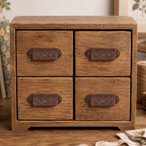 Set of 4 Brown Cast Iron Mini Apothecary Cup Pulls 3”, Small Bin Pulls for Desk Drawers