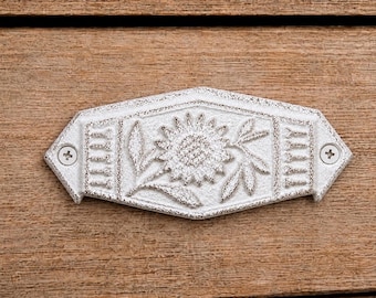 White Cast Iron Flower Cup Pull 4”, Rustic Drawer Pull, Farmhouse Cabinet Bin Handle