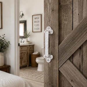 Distressed White Cast Iron Handle 8 1/4”, Rustic Farmhouse Door Drawer Pull, Last One