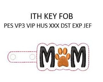 Dog Paw Mom Embroidery Design ITH Snap Tab Rivet Key Fob Chain Machine Pattern 4x4 Download