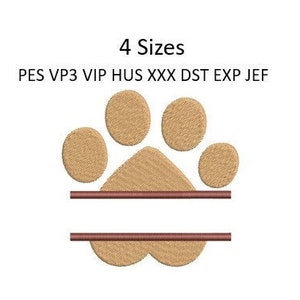 Dog Split Monogram Embroidery Design Paw Print Pawprint Machine Embroidery Pattern 4 Sizes 4x4 Hoop MULTIPLE FORMATS Download
