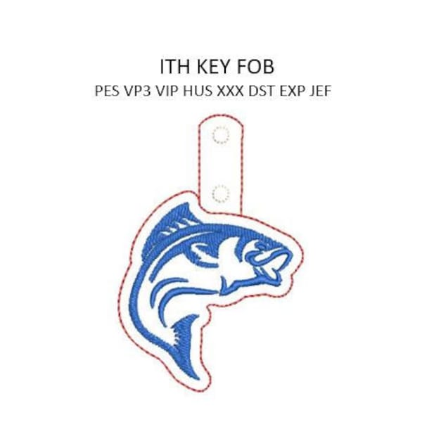 Fish Embroidery ITH In The Hoop Snap Tab Rivet Key Fob Embroidery Design Key Chain Machine Embroidery Pattern 4x4 Hoop Download