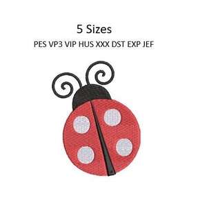Puede incluir: Dise&ntilde;o de bordado de mariquita roja con contornos negros y puntos blancos. 5 tama&ntilde;os: PES VP3 VIP HUS XXX DST EXP JEF