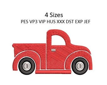 Vintage Red Truck Embroidery Design Machine Pattern 4 Sizes Download