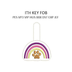Paw Rainbow Embroidery In The Hoop ITH Snap Tab Rivet Key Fob Pawprint Embroidery Design Key Chain Machine Embroidery 4x4 Hoop Download