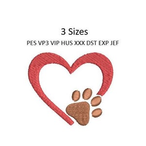 Dog Paw Embroidery Design Heart Cat Paw Print Machine Embroidery Pattern 3 Sizes 4x4 Hoop MULTIPLE FORMATS Download