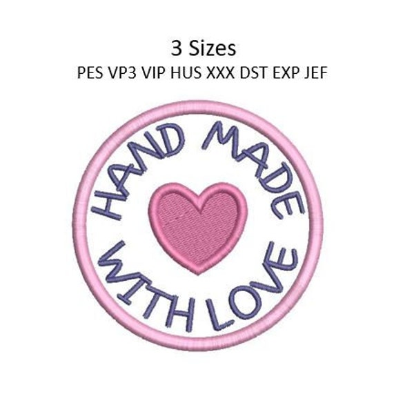 Handmade With Love Embroidery Design Label Machine Embroidery Pattern 3 Sizes 4x4 Hoop MULTIPLE FORMATS Download