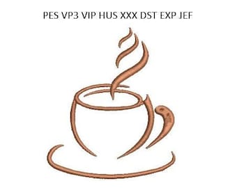 Coffee Embroidery Design Tea Machine Embroidery Pattern 4x4 Hoop MULTIPLE FORMATS Download