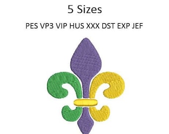 Fleur De Lis Embroidery Design Mardi Gras Shirt Machine Embroidery Pattern 5 Sizes 4x4 Hoop MULTIPLE FORMATS Download