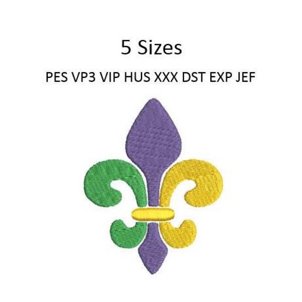 Fleur De Lis Borduurontwerp Mardi Gras Shirt Machine Borduurpatroon 5 maten 4x4 hoepel MEERDERE FORMATEN downloaden