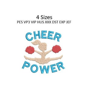 Cheerleader Embroidery Design Cheer Power Towel Machine Embroidery Pattern 4 Sizes 4x4 Hoop MULTIPLE FORMATS Download