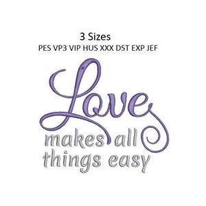 Love Embroidery Design Makes All Things Easy Pillow Christian Religious Machine Embroidery Pattern 3 Sizes MULTIPLE FORMATS Download