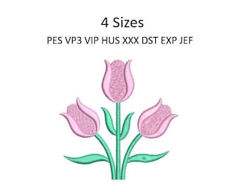 Tulip Embroidery Design Spring Flower Shirt Machine Pattern 4 Sizes 4x4 Hoop Download