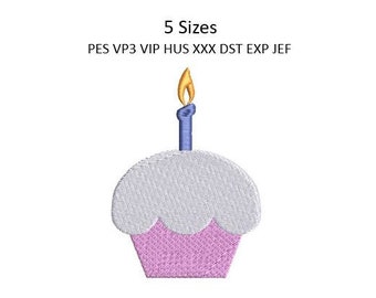 Cupcake Embroidery Design Candle Birthday Cake Machine Pattern 5 Sizes 4x4 Download