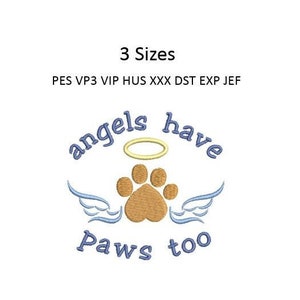 Angel Paw Embroidery Design Dog Cat Pawprint Wings Machine Embroidery Pattern 3 Sizes 4x4 Hoop MULTIPLE FORMATS Download