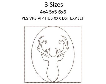 Deer Embroidery ITH Quilt Block Quilting Deerhead Pattern Design Redwork 3 Sizes Machine Embroidery Design Hoop MULTIPLE FORMATS Download