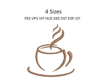 Coffee Tea Embroidery Design Towel Kitchen Machine Pattern 4 Sizes 4x4 Hoop Download