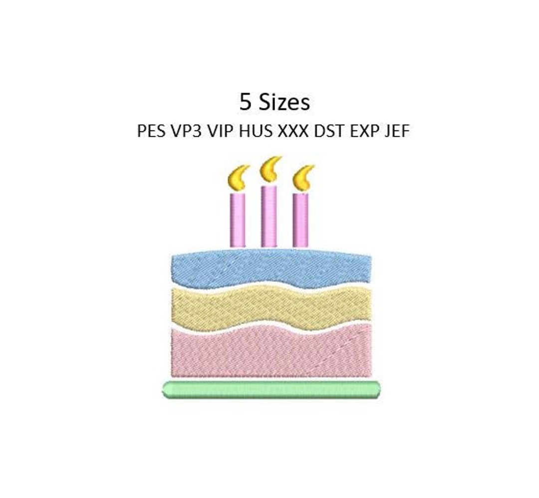 Birthday Cake Embroidery Design Machine Embroidery Pattern 5 Sizes 4x4