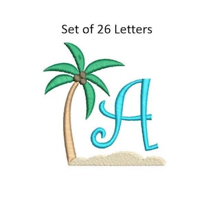 Palm Tree Palmtree Monogram Embroidery Alphabet Font Towel Machine Embroidery Design Pattern Set 4x4 Hoop MULTIPLE FORMATS Download
