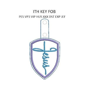 Jesus Embroidery Design In The Hoop ITH Snap Tab Rivet Key Fob Key Chain Religious Cross Machine Embroidery Pattern 4x4 Hoop Download